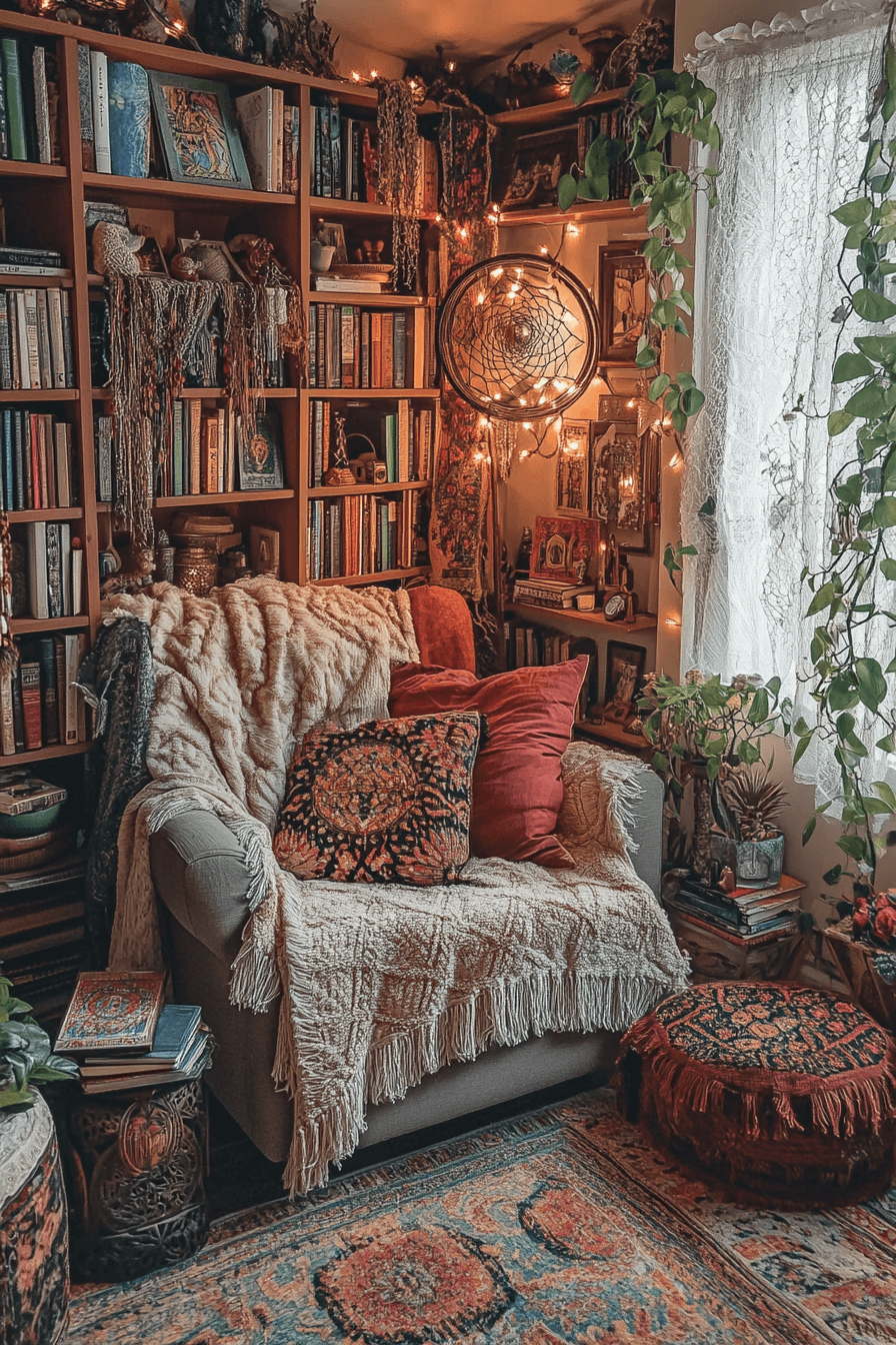 21+ Boho Maximalist Living Room Inspiration for a Bold Home Makeover 24 Enchanted Boho Reading Nook