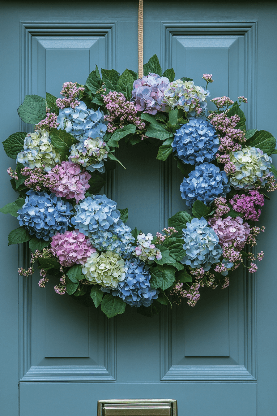 22+ Easter Wreaths for Front Door That Feel Playful and Chic 24 Hydrangea Heaven Wreath