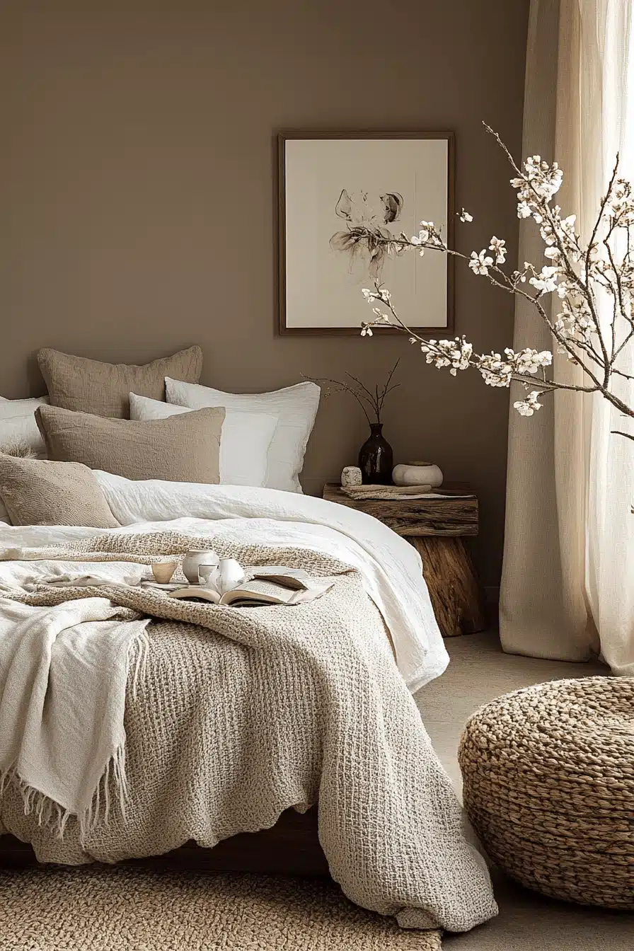 25+ Dark Boho Bedroom Inspiration for a Dreamy Night’s Retreat 24 Taupe Ember Shade