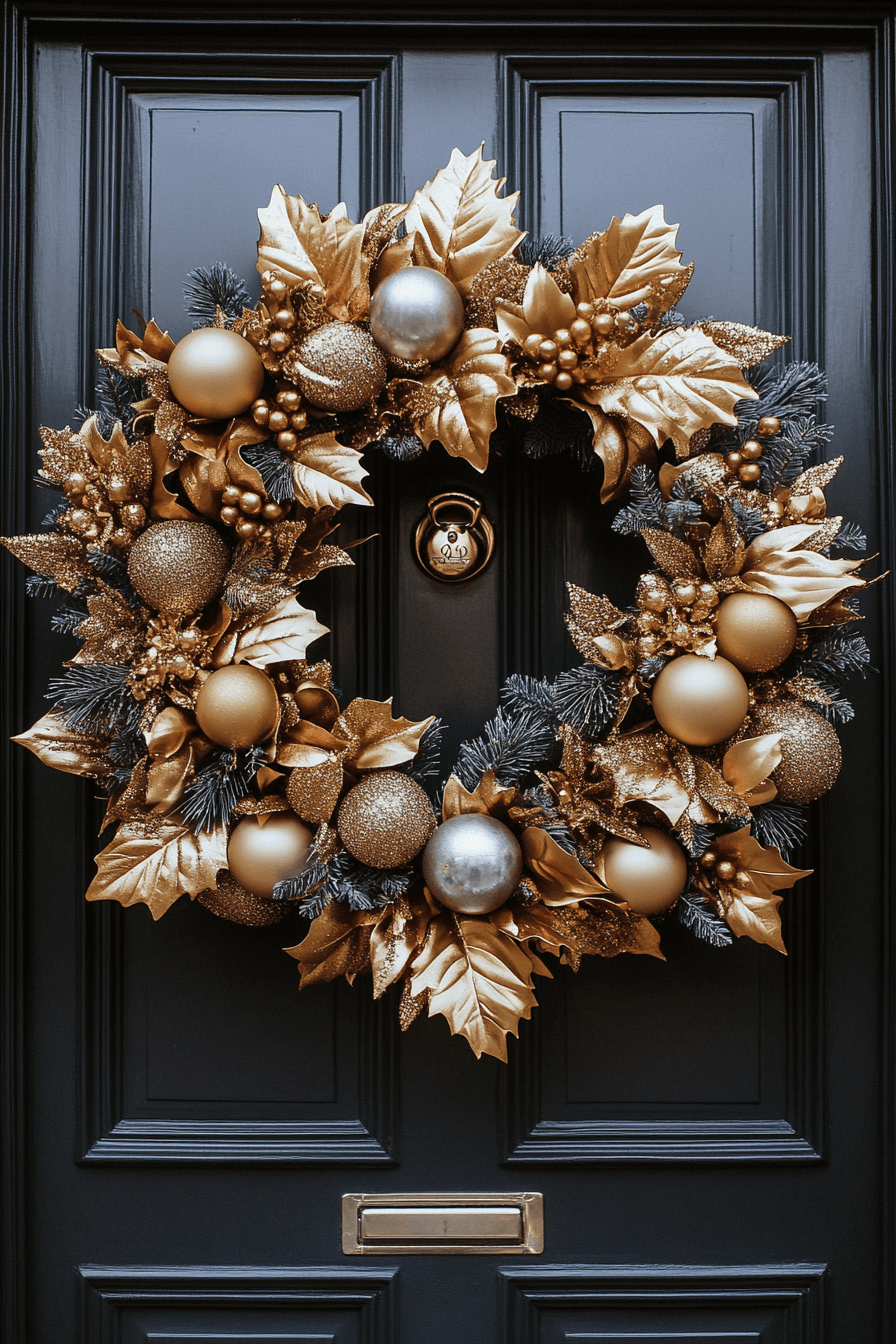 22+ Easter Wreaths for Front Door That Feel Playful and Chic 25 Golden Leaf Shine Wreath
