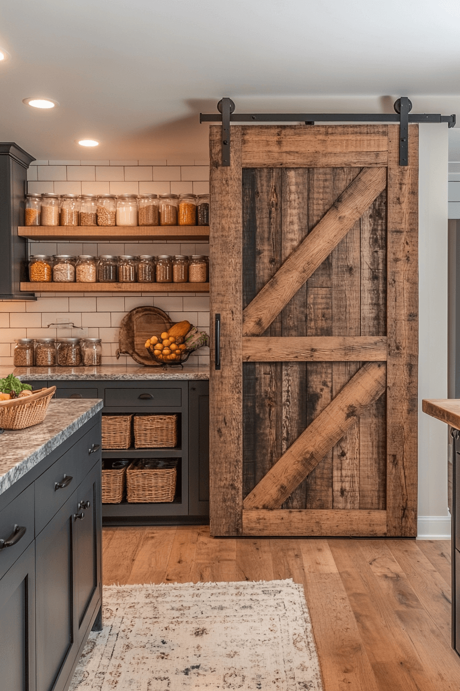 15+ Farmhouse Kitchen Decor Ideas for a Fresh and Budget-Friendly Update 3 Country Charm Sliding Barn Door Pantry
