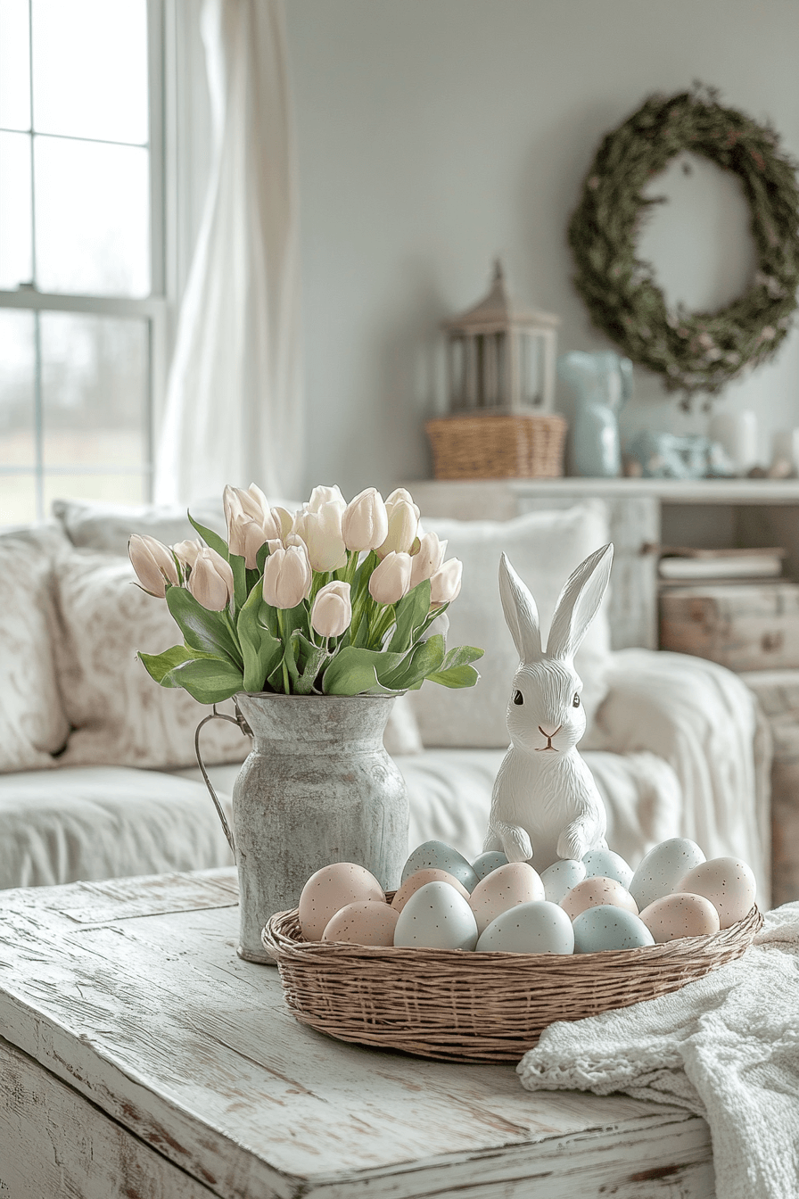 20+ Easter Living Room Decor That Works Beautifully on Any Budget 3 Farmhouse Easter Feel