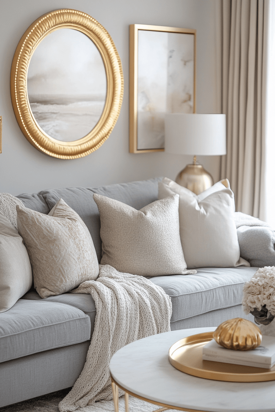15+ Grey Couch Living Room Ideas That Prove Neutral Is Never Boring 3 Grey And Gold Glamour Design