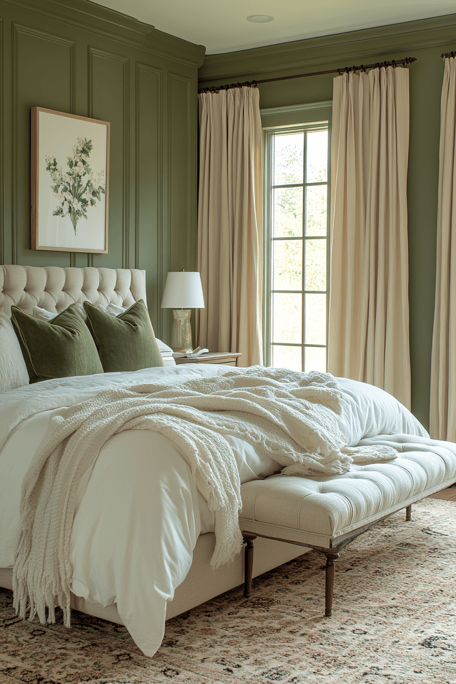 16+ Dark Green Bedroom Ideas to Elevate Your Sleep Sanctuary 3 Olive Oasis Bedroom