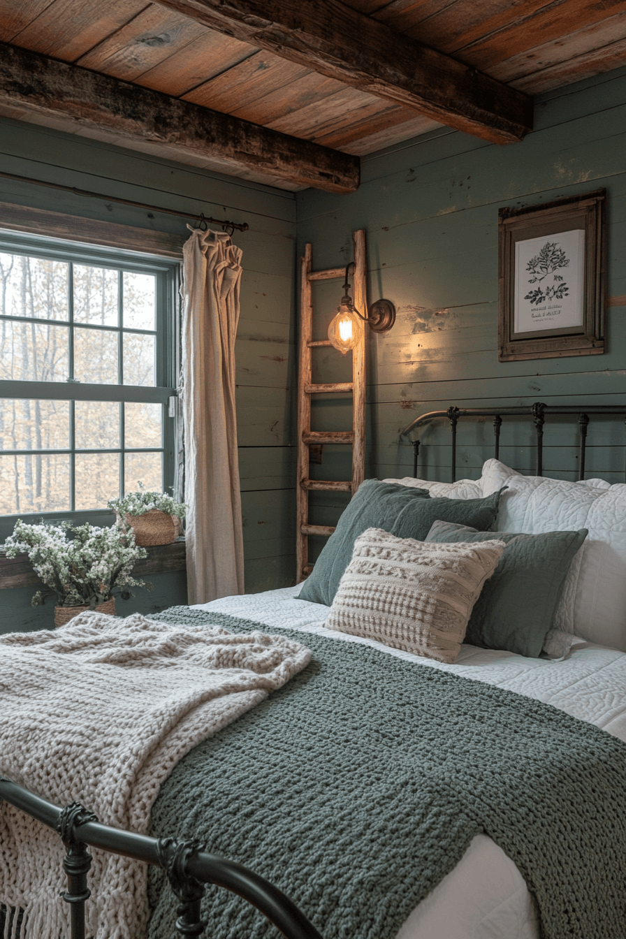 18+ Sage Green Farmhouse Bedroom Ideas to Inspire a Peaceful Atmosphere 3 Sage Green Rustic Retreat