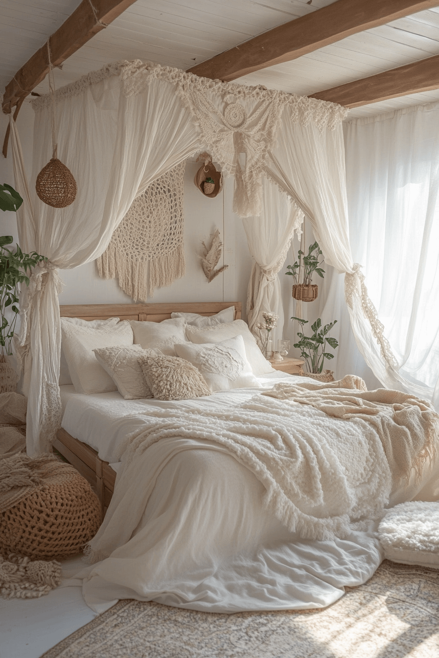17+ White Bedroom Ideas for a Fresh and Airy Makeover 3 Whimsical White Boho