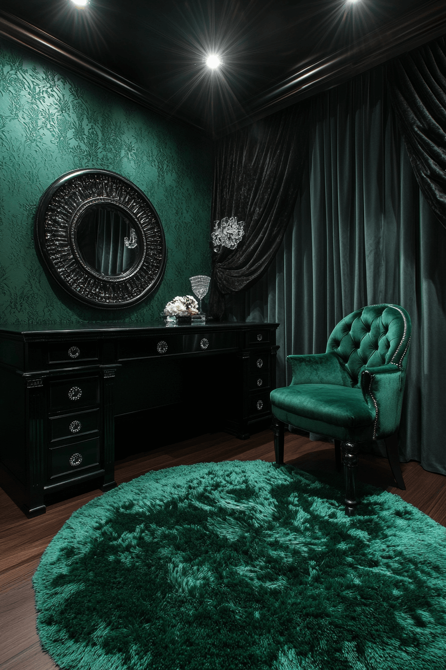 16+ Emerald Green Art Deco Bedroom Ideas to Capture Timeless Glamour 4 Art Deco Emerald Texture Delight