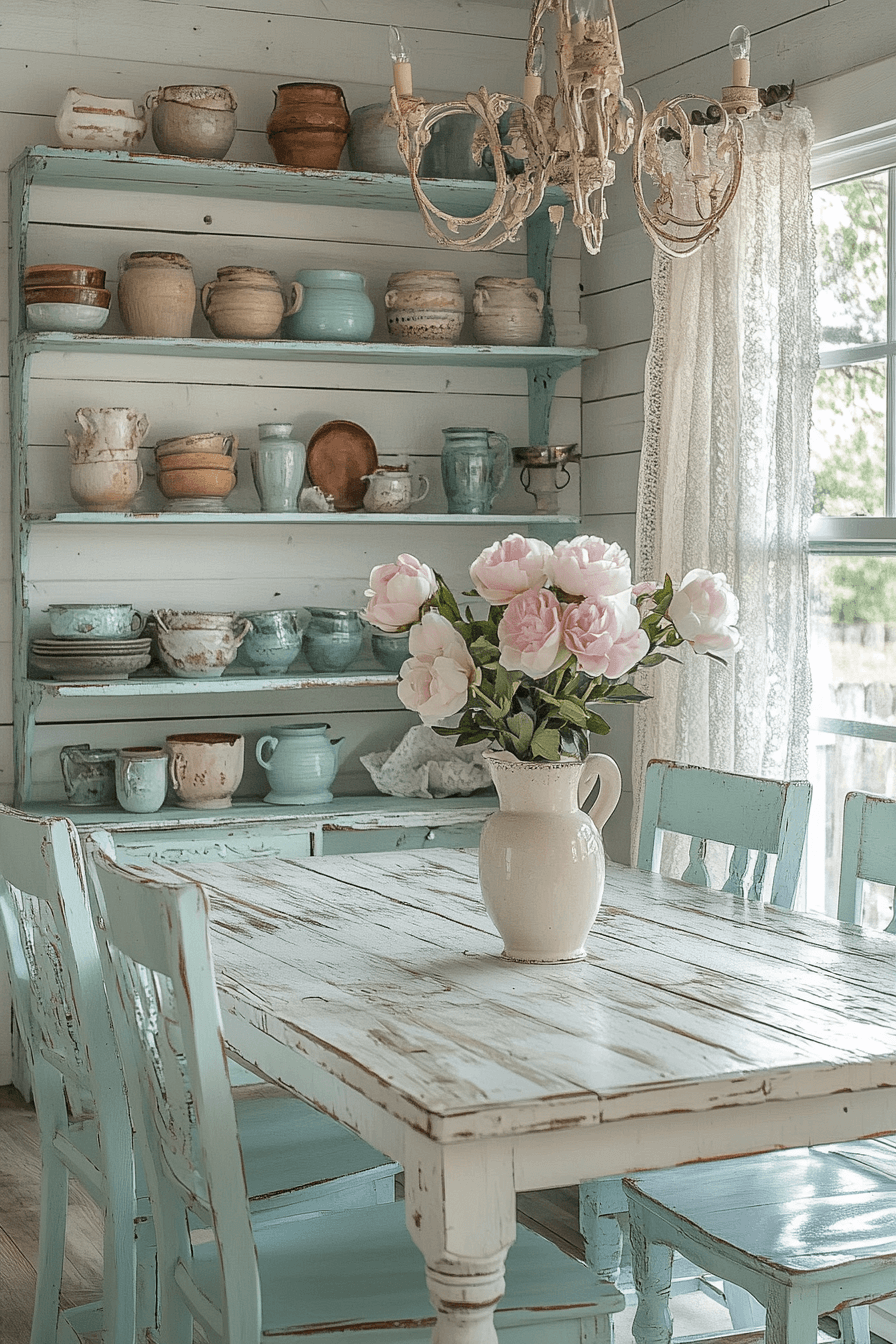 18+ Shabby Chic Dining Room Ideas to Create a Warm Gathering Spot 4 Cottage Elegance Dining Nook