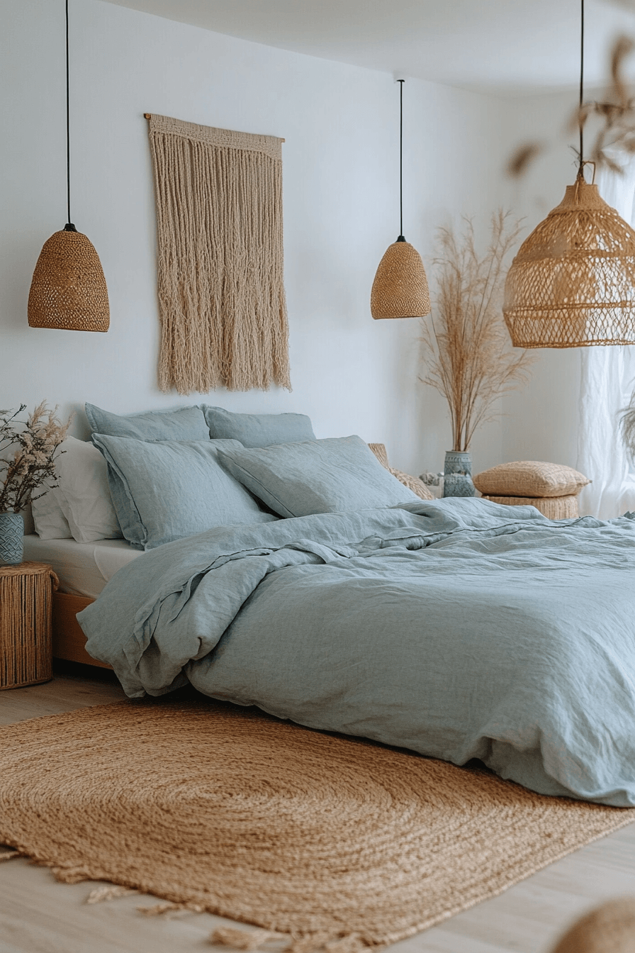 15+ Light Blue Boho Bedroom Ideas for a Chic and Airy Vibe 4 Gentle Waves Of Boho Style