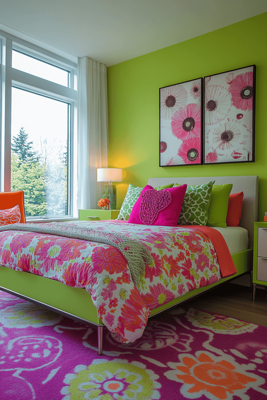 19+ Green and Pink Bedroom Ideas That Balance Bold and Soft Tones 4 Lime Zest And Fuchsia Fizz