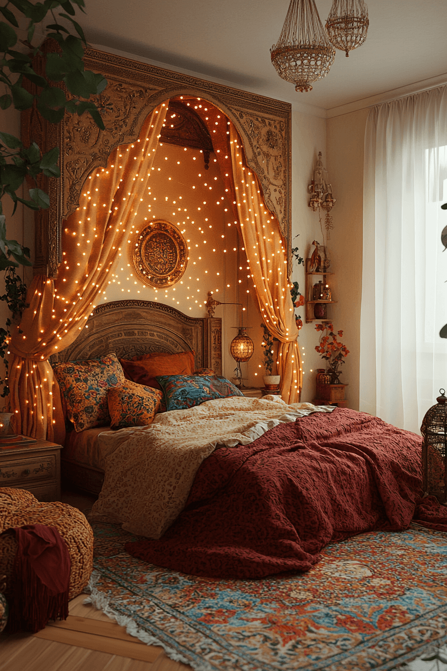18+ Boho Bedroom With Curtain Lights That Turn Simplicity Into Style 4 Romantic Boho Evenings
