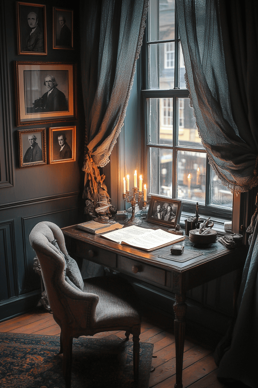 16+ Dark Academia Decor Ideas for Small Spaces With Big Character 4 Writing Haven By Candlelight