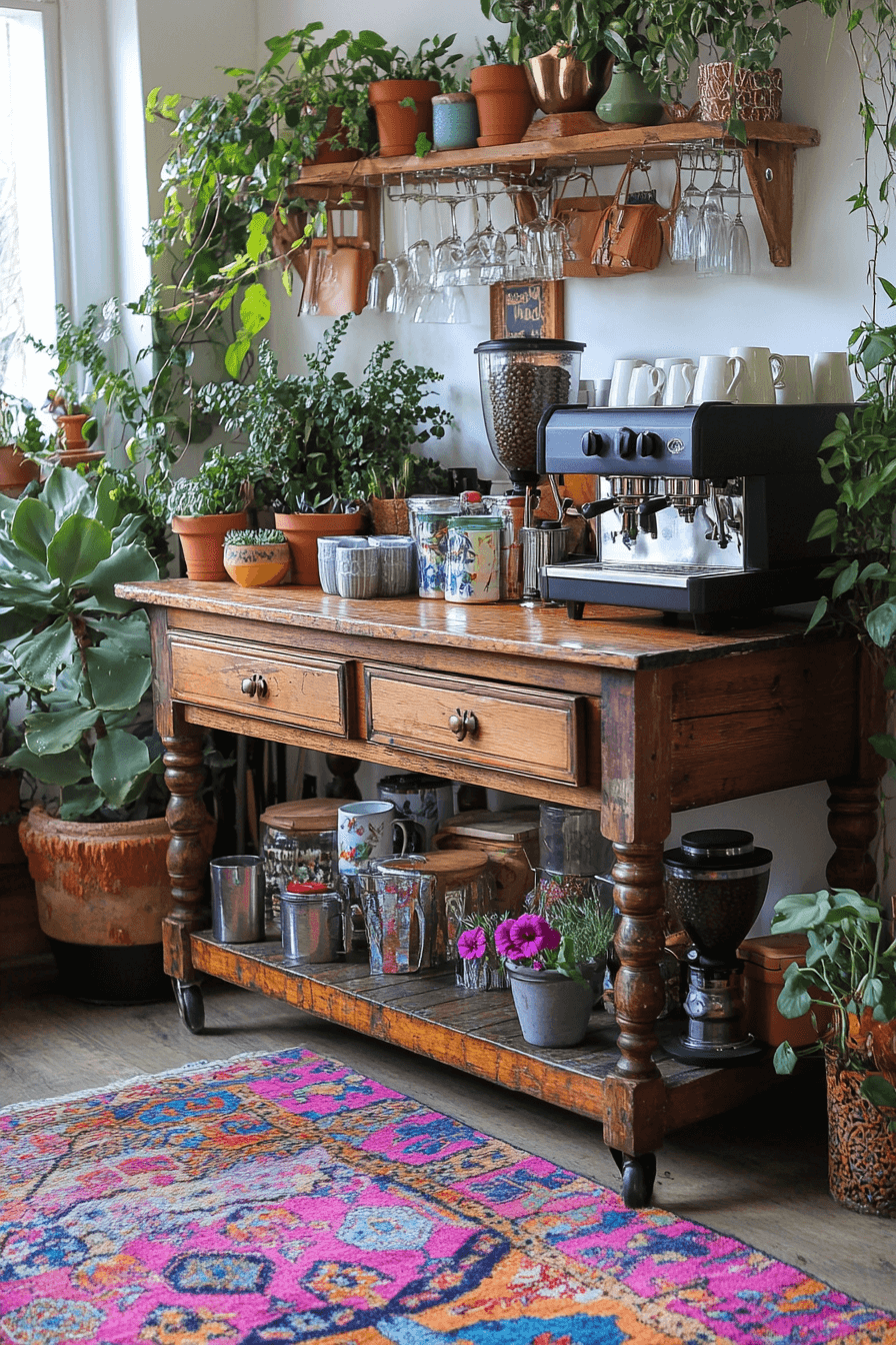 17+ Coffee Bar Styling Ideas to Create a Café Vibe at Home 5 Artistic Boho Coffee Spot