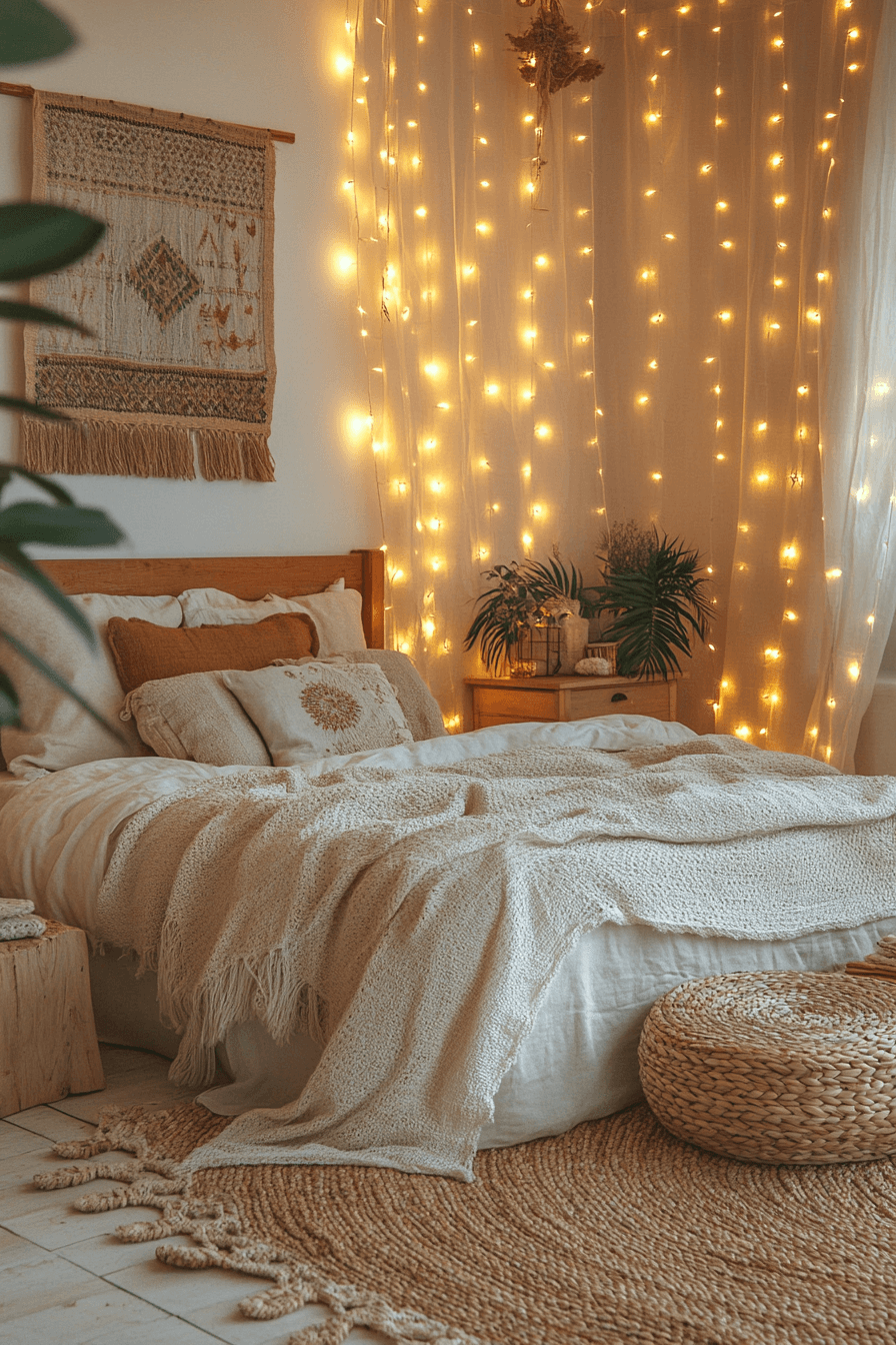 18+ Boho Bedroom With Curtain Lights That Turn Simplicity Into Style 5 Cozy Light Haven