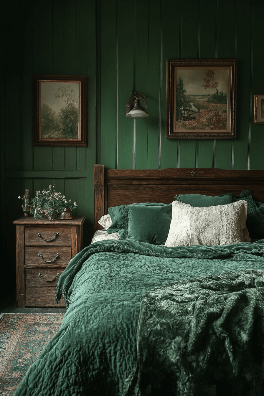 16+ Dark Green Bedroom Ideas to Elevate Your Sleep Sanctuary 5 Hunters Haven Bedroom