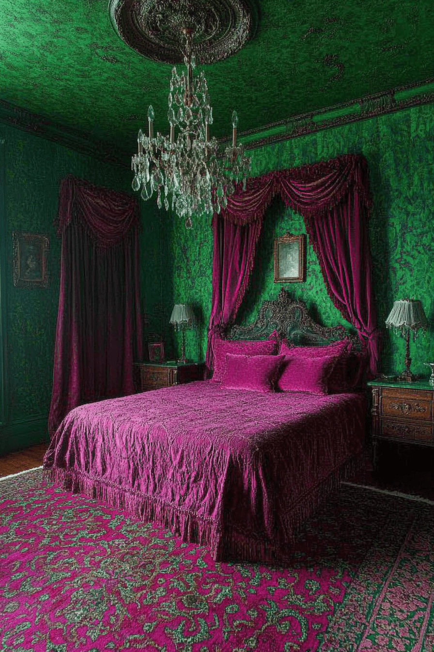 19+ Green and Pink Bedroom Ideas That Balance Bold and Soft Tones 5 Malachite Glamour With Magenta