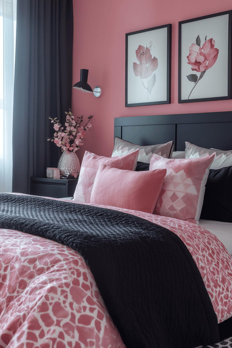15+ Pink and Black Bedroom Ideas That Blend Playfulness and Sophistication 5 Modern Chic Pink And Black Bedroom