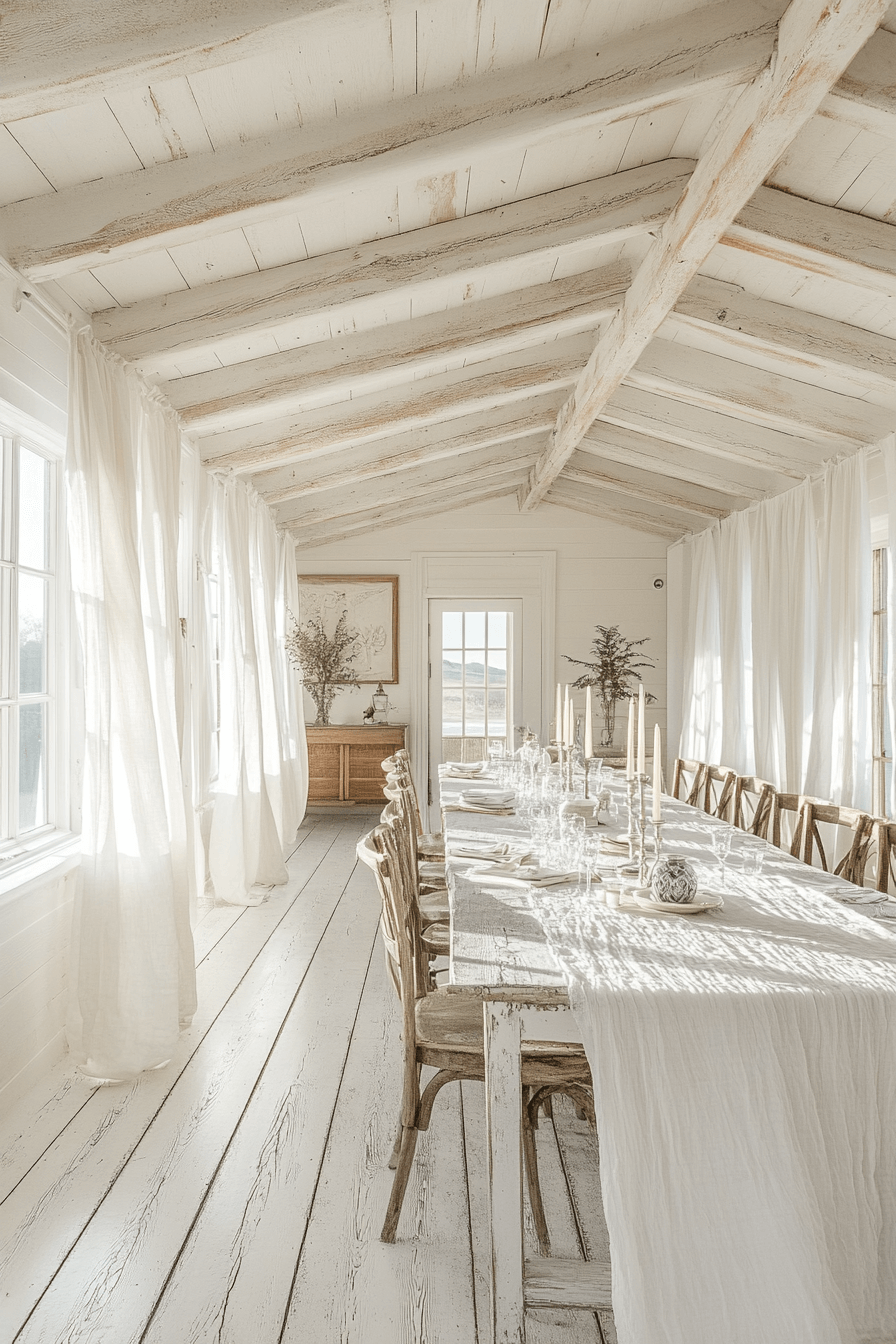 18+ Shabby Chic Dining Room Ideas to Create a Warm Gathering Spot 5 Whitewashed Serenity Dining Room