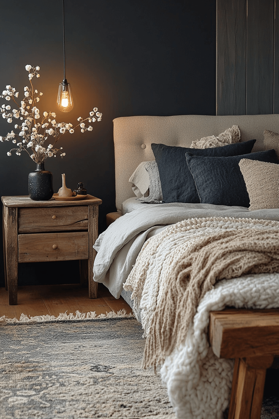 25+ Dark Boho Bedroom Inspiration for a Dreamy Night’s Retreat 6 Charcoal Flow Drift