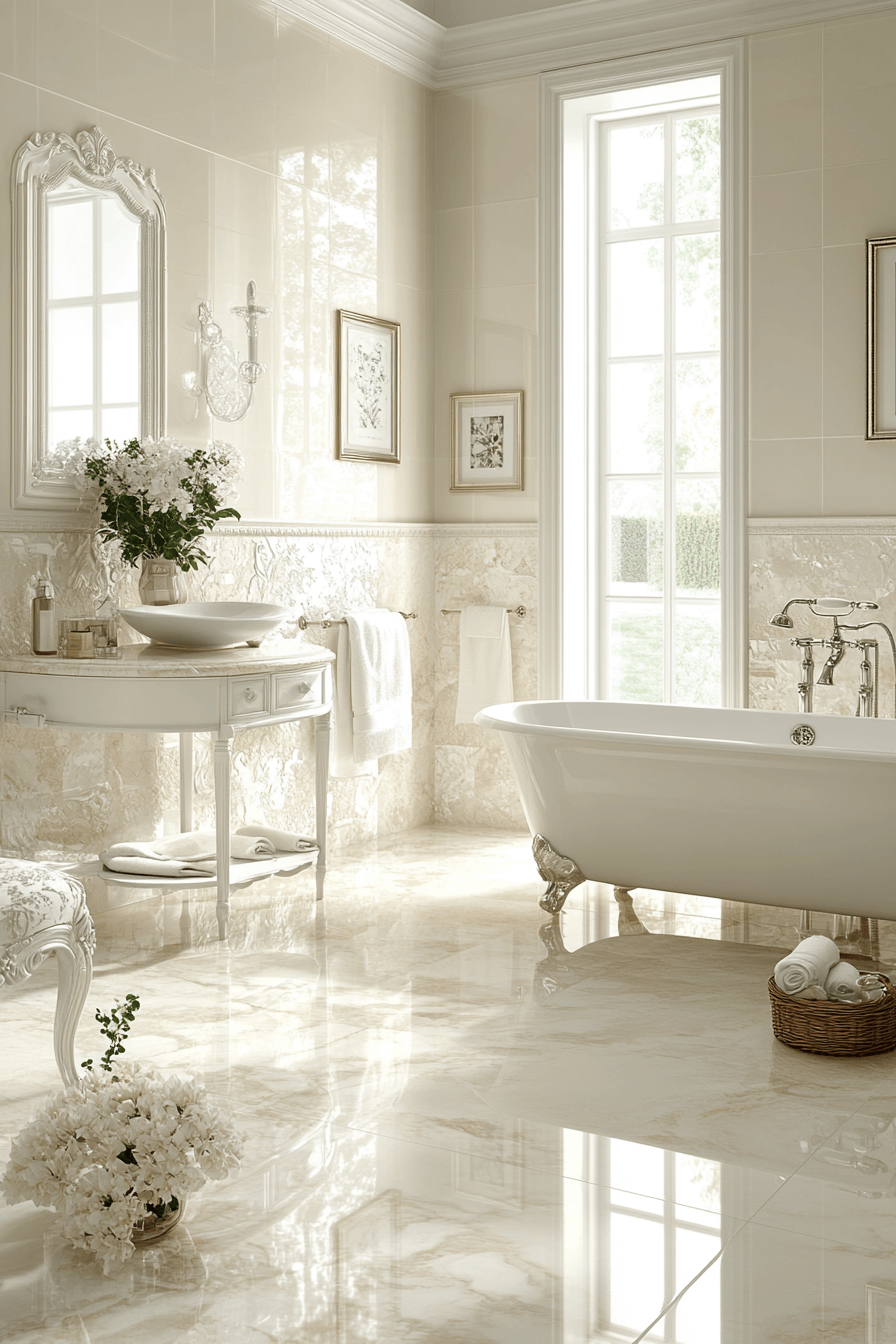 17+ Neutral Bathroom Decor Looks That Spark Serenity and Balance 6 Cream And White Harmony