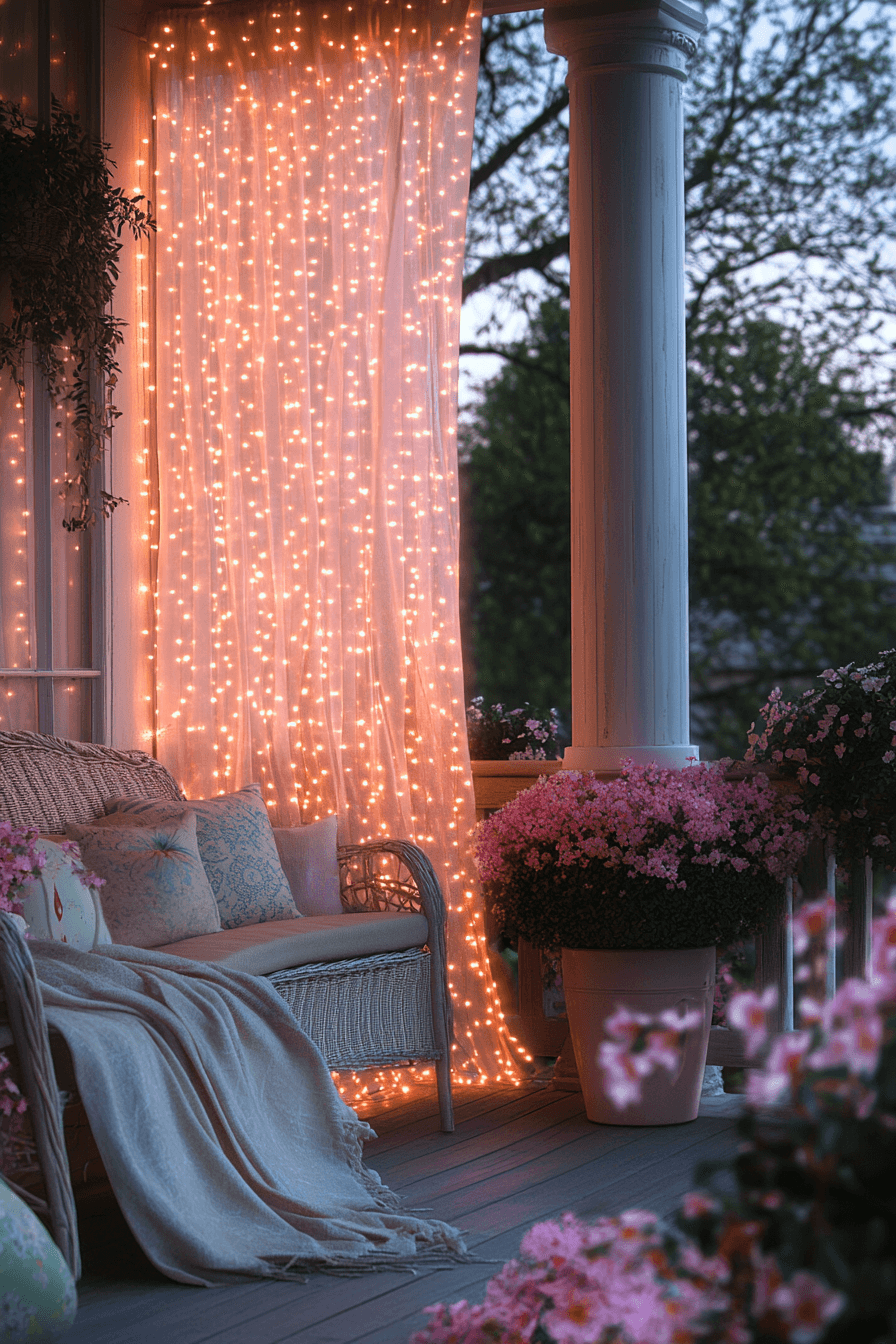 23+ Easter Porch Decor Inspiration That Captures the Spirit of Spring 6 Dreamy Night Porch Glow
