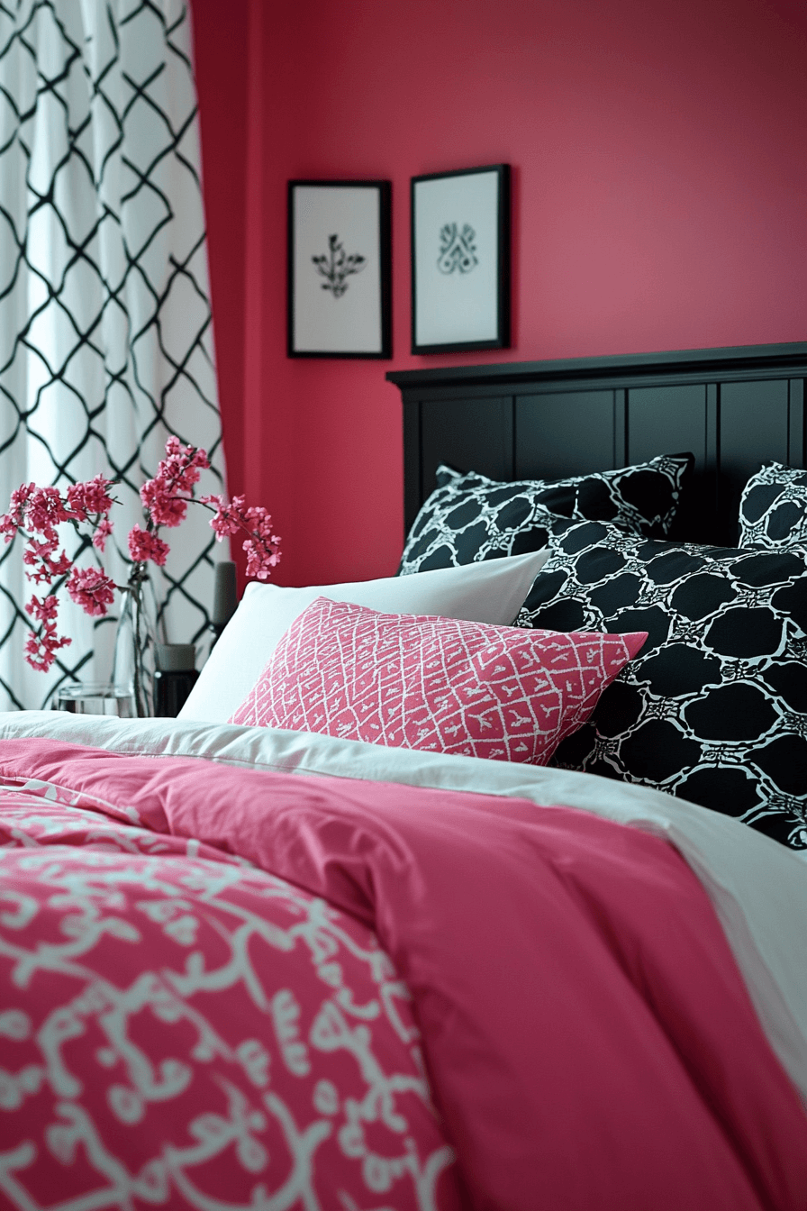 15+ Pink and Black Bedroom Ideas That Blend Playfulness and Sophistication 6 Geometric Flair In Pink And Black