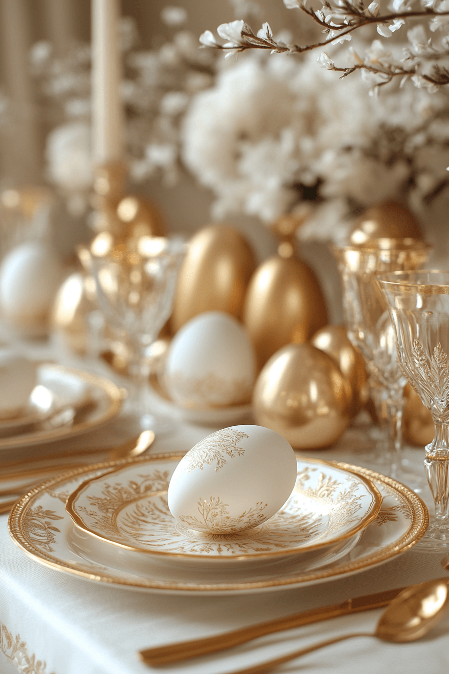 24+ Easter Table Decorations That Make Guests Feel Truly Welcome 6 Gilded White Grace