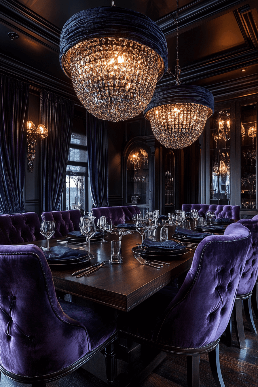 18+ Dark Aesthetic Decor Ideas That Highlight Texture and Character 6 Opulent Velvet Dining Room
