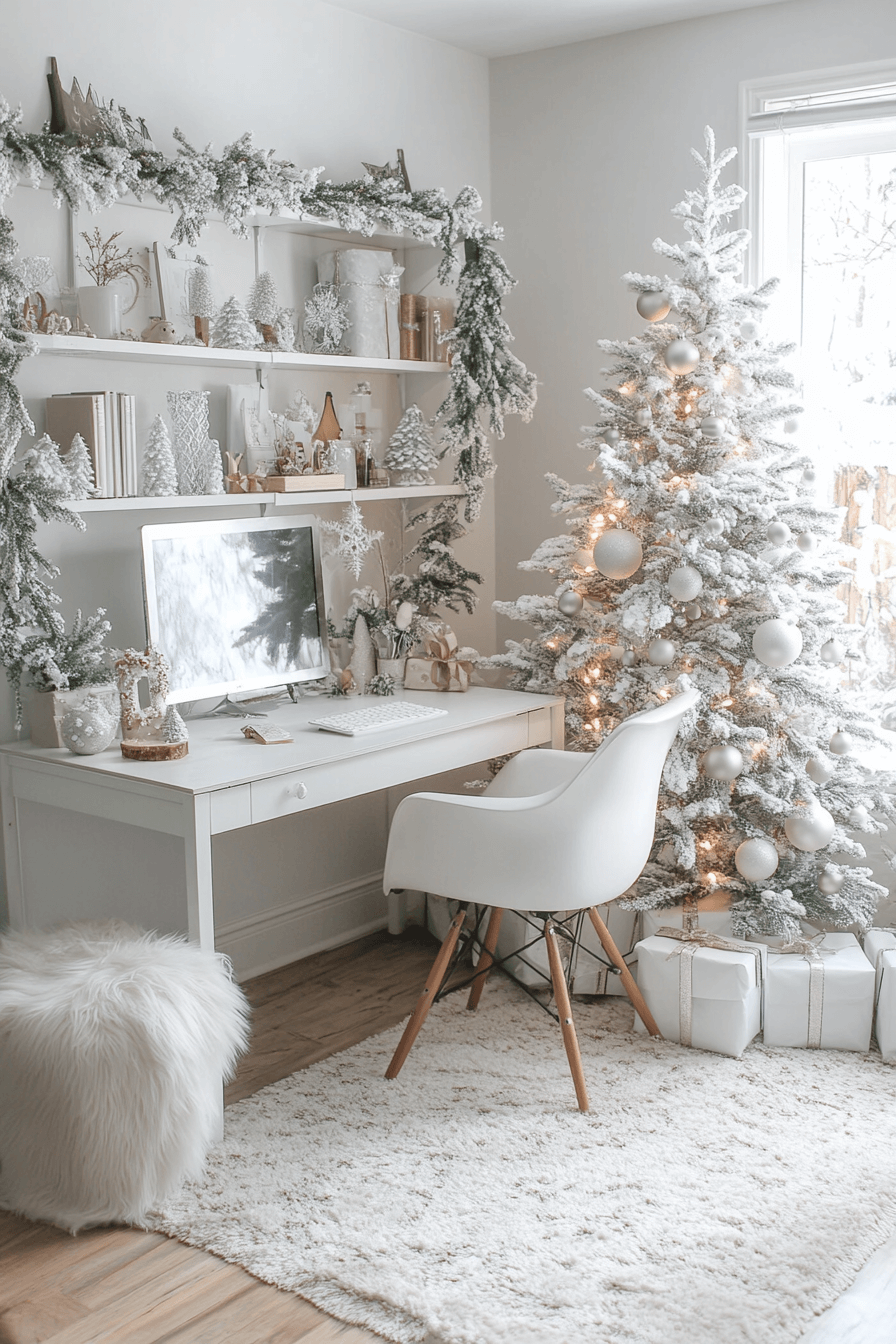 15+ Christmas Aesthetic Ideas That Bring Holiday Magic to Every Corner 6 Pure White Workspace