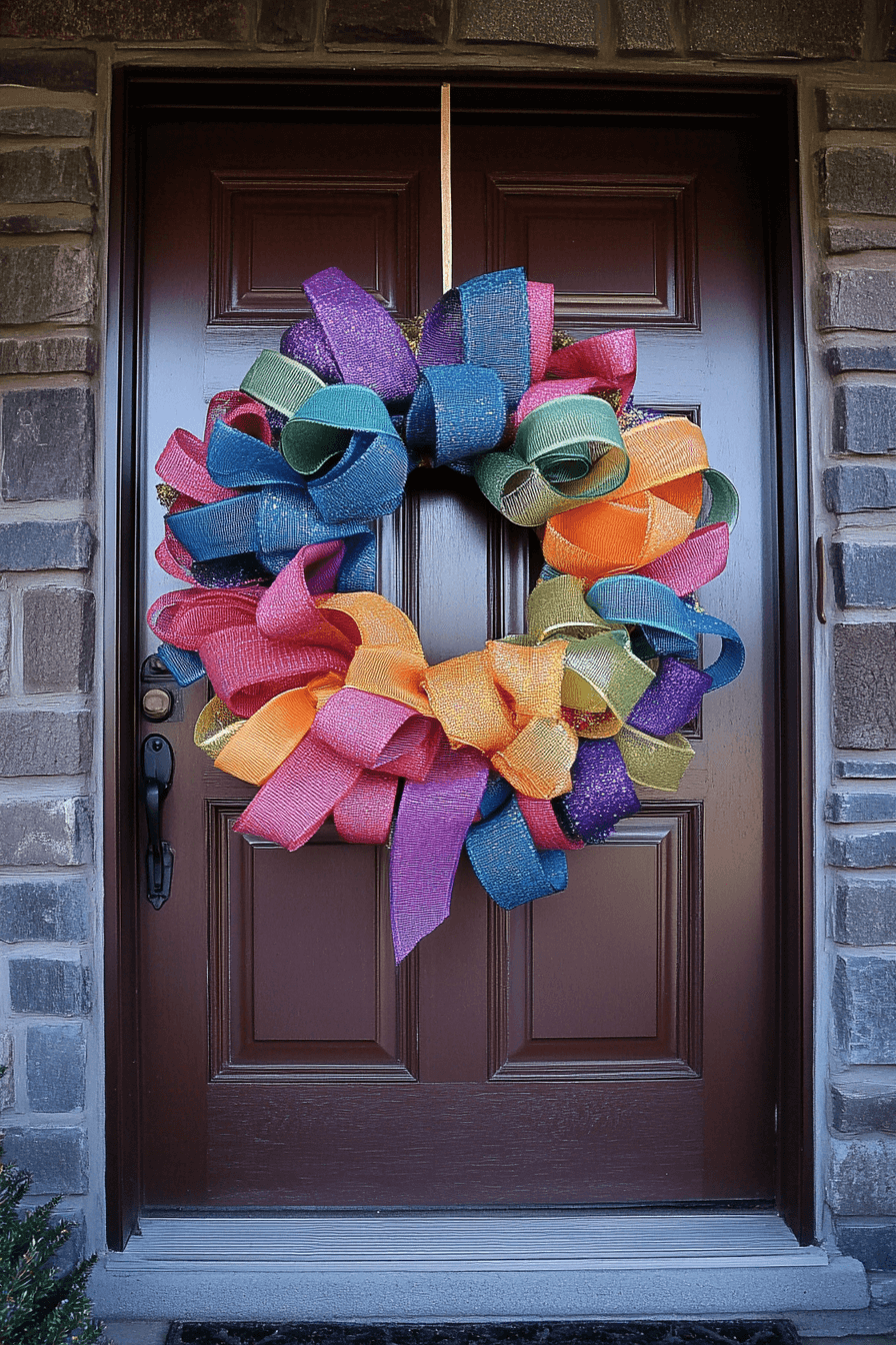 22+ Easter Wreaths for Front Door That Feel Playful and Chic 6 Ribbon Whirl Cheer Wreath
