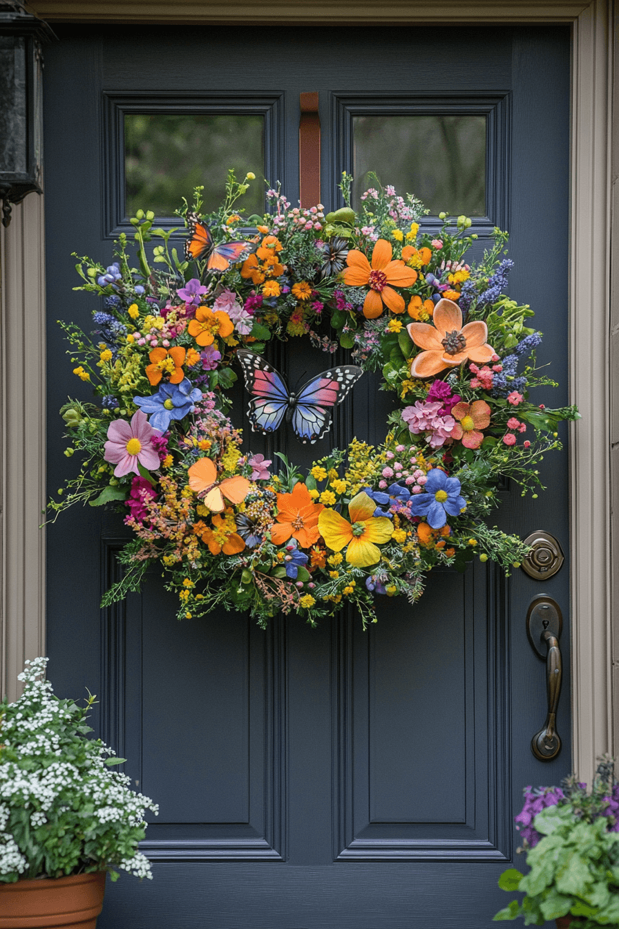 22+ Easter Wreaths for Front Door That Feel Playful and Chic 7 Butterfly Garden Wreath
