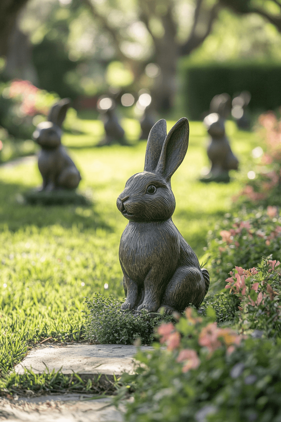 23+ Easter Yard Decorations to Create a Bright and Colorful Display 7 Cute Bunny Lawn Figures