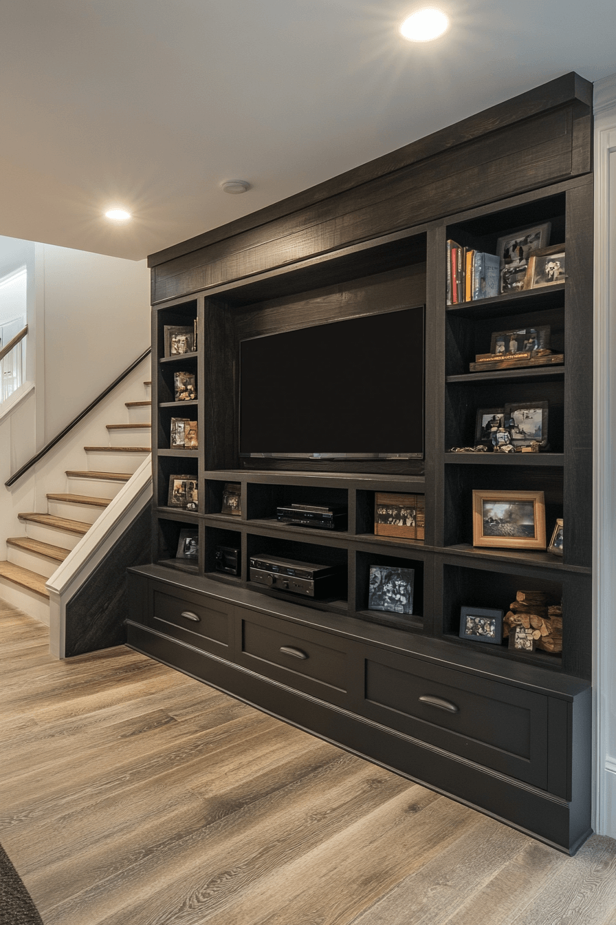15+ Staircase Storage Under Stairs Ideas to Keep Your Home Neat and Chic 7 Entertainment Zone Under Stairs