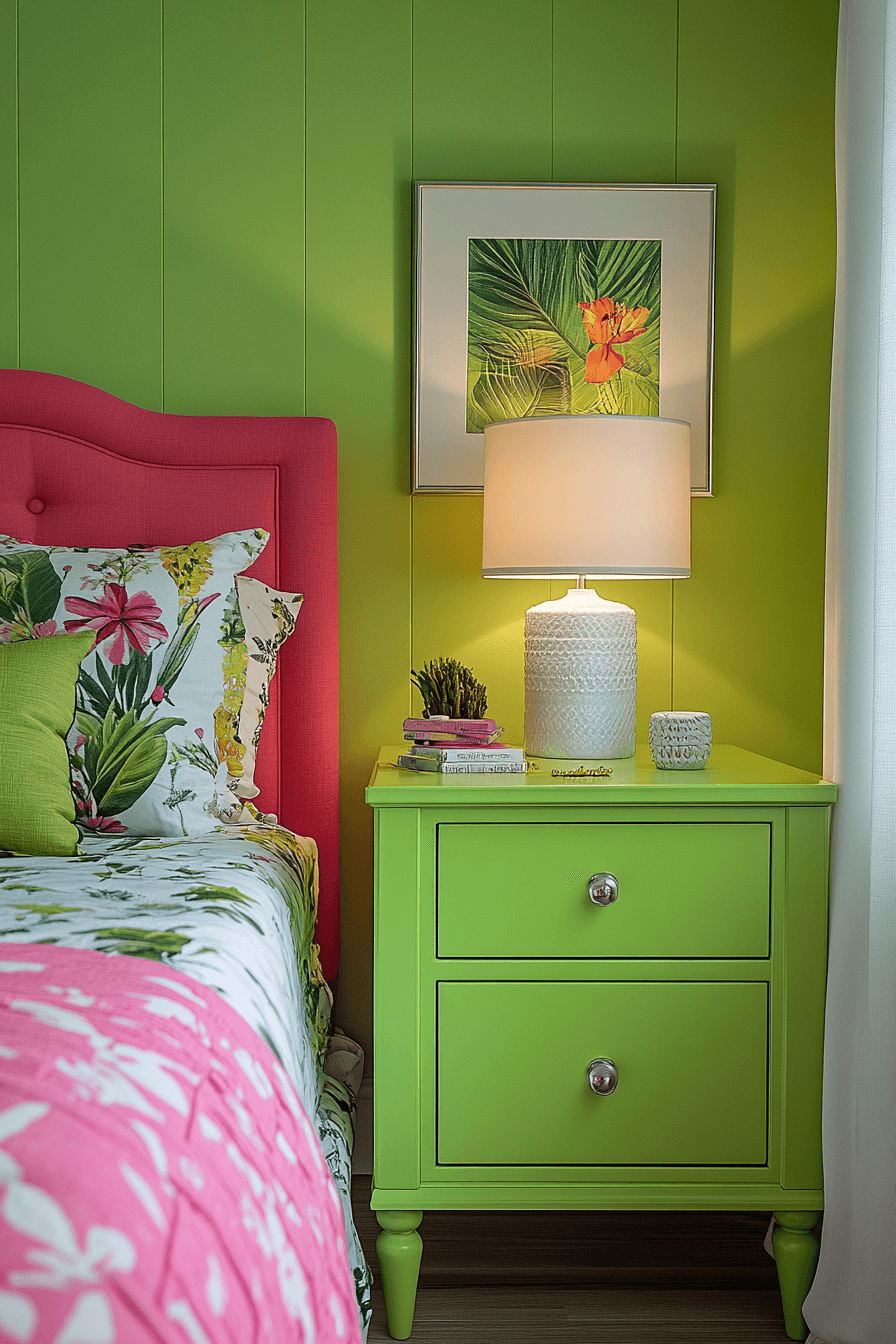 19+ Green and Pink Bedroom Ideas That Balance Bold and Soft Tones 7 Neon Glow And Pink Pulse