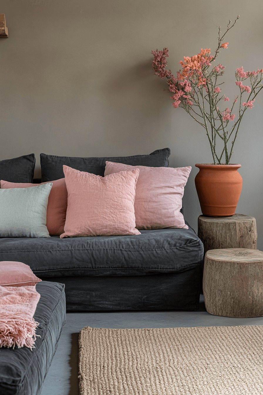 15+ Dark Grey Couch Living Room Concepts That Transform Simple Spaces 7 Pastel Pops In Grey Living Room