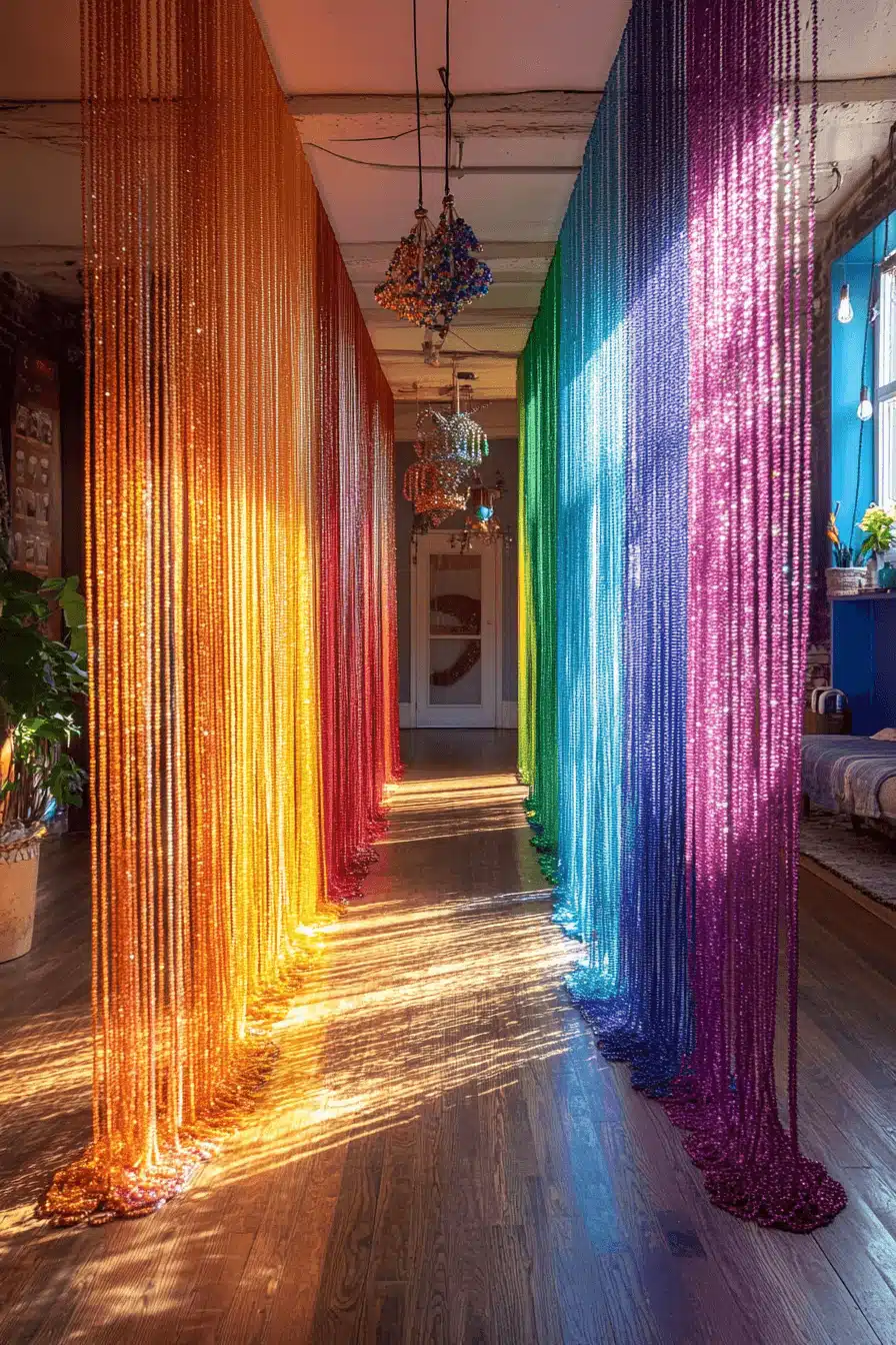 17+ Colorful Boho Decor Ideas That Turn Everyday Living Into Artful Expression 7 Rainbow Beaded Curtains