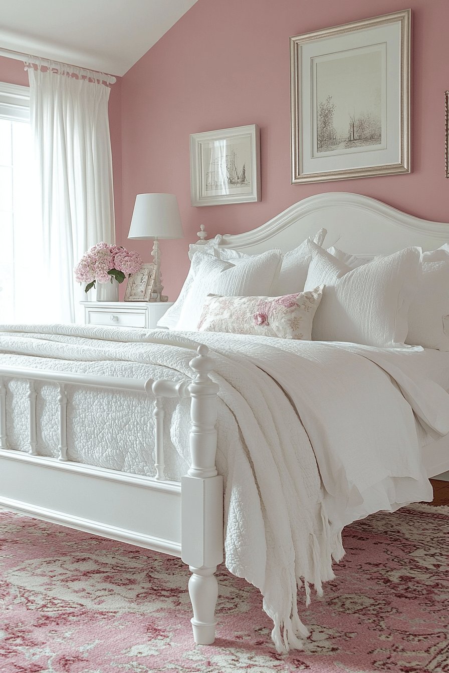 17+ Pink and White Bedroom Ideas for a Budget-Friendly Room Refresh 7 Rosy Dawn Delight