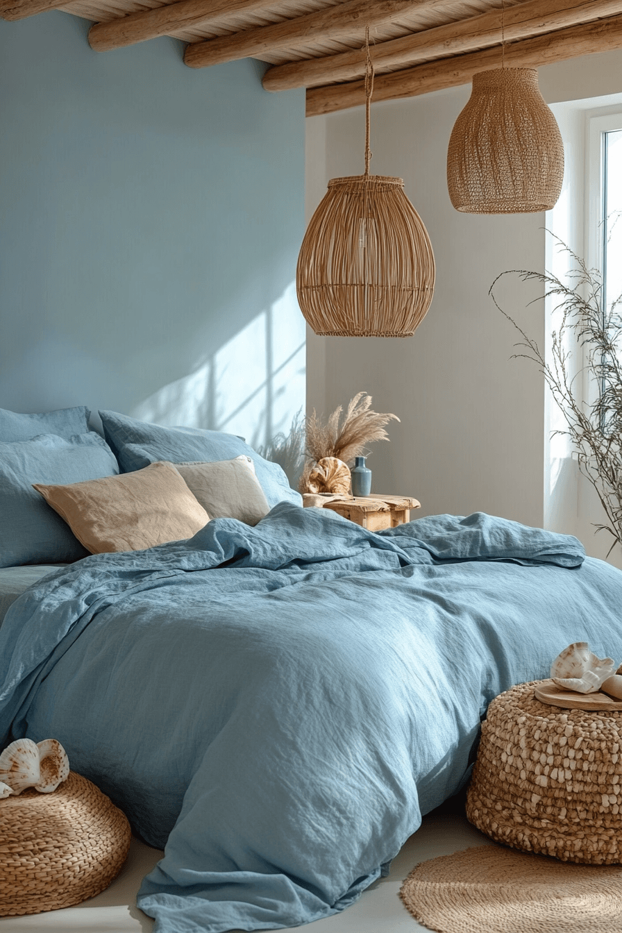 15+ Light Blue Boho Bedroom Ideas for a Chic and Airy Vibe 7 Seaside Bliss Coastal Boho Vibes