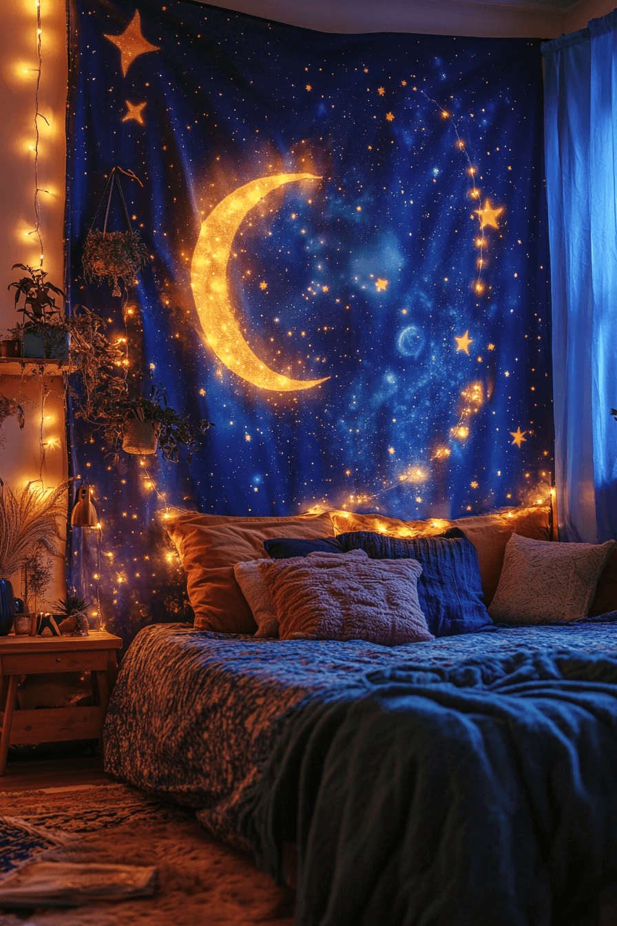 18+ Boho Bedroom With Curtain Lights That Turn Simplicity Into Style 7 Starry Boho Retreat