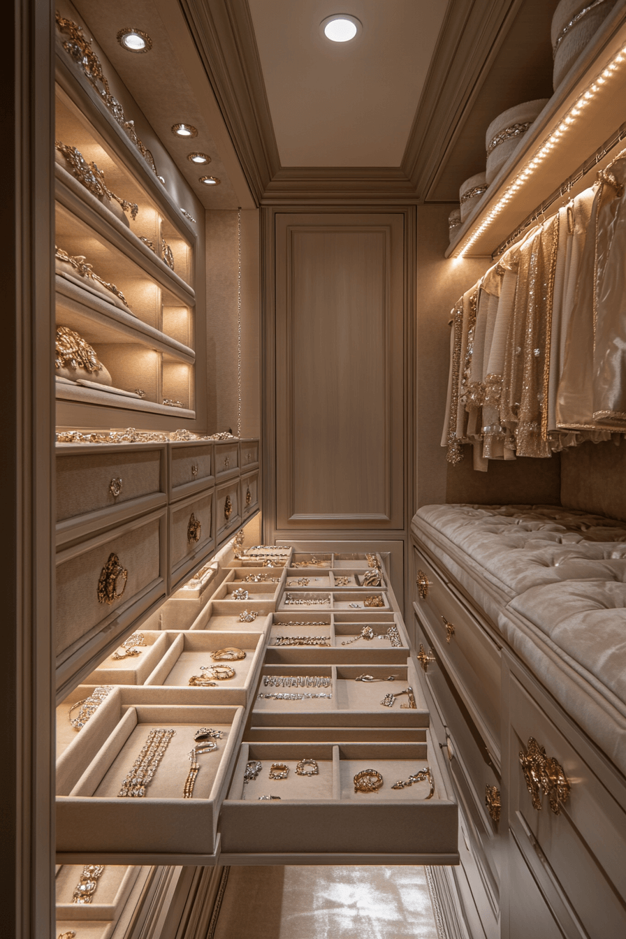 17+ Walk In Closets Designed to Showcase Your Unique Style 8 Jewelry Station