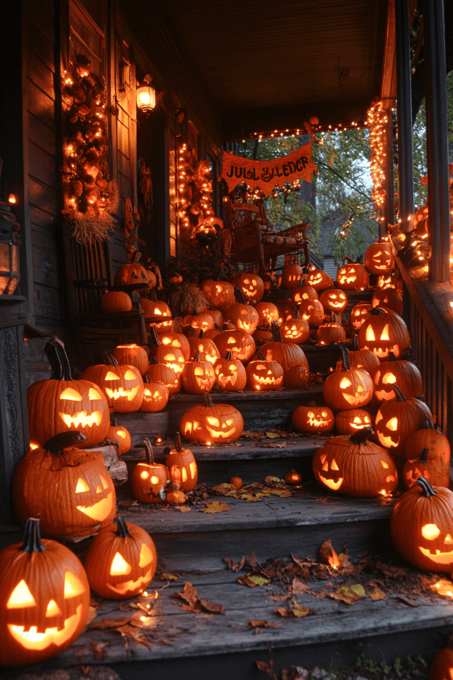16+ Halloween Decor Front Porch Looks That Mix Fun and Fright 8 Luminous Pumpkin Display
