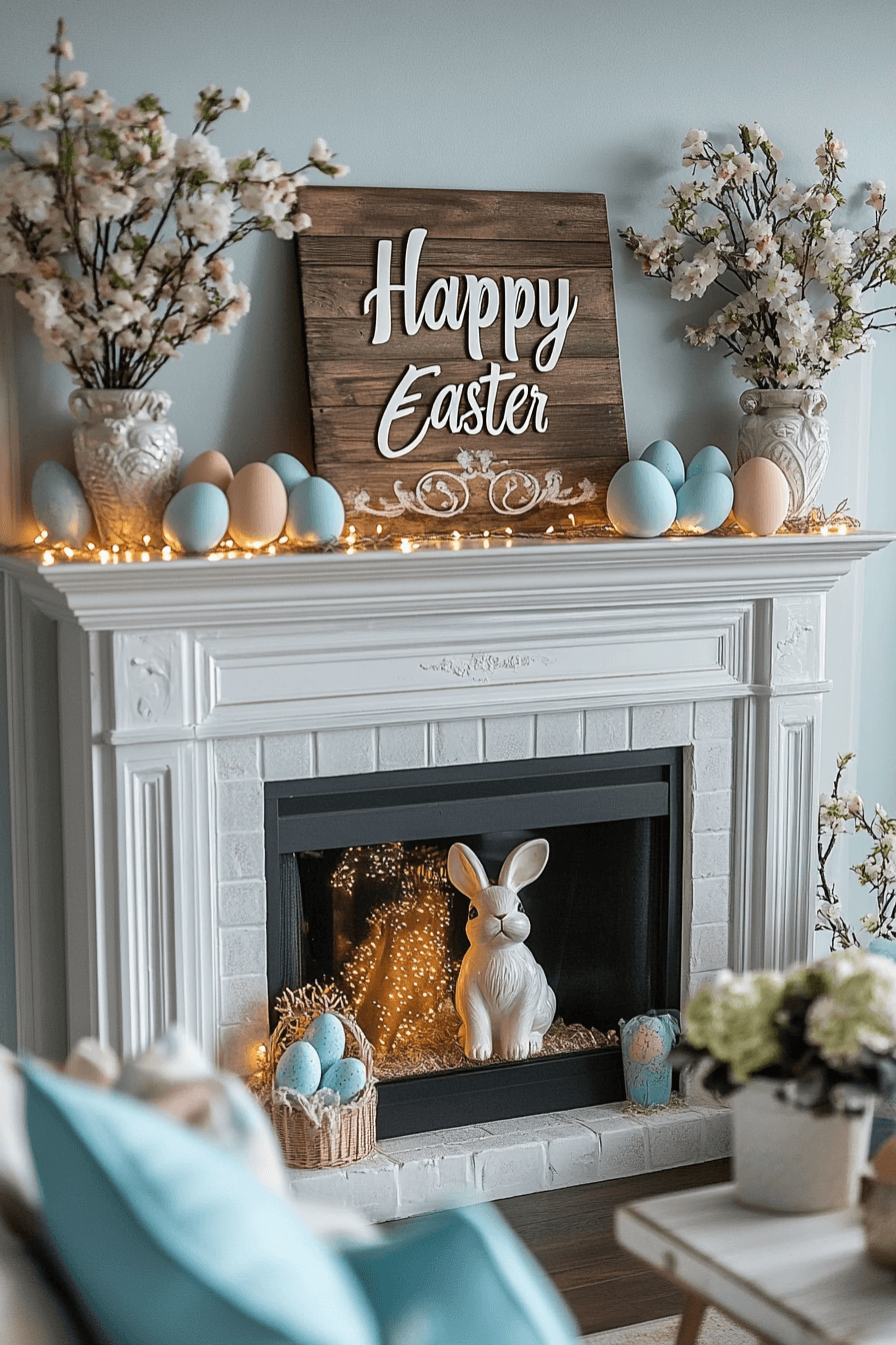 20+ Easter Living Room Decor That Works Beautifully on Any Budget 8 Mantel Easter Highlight