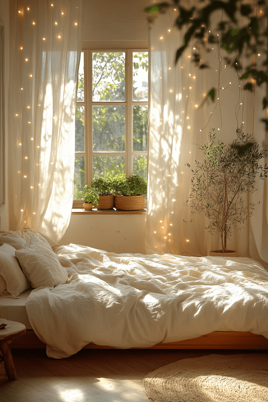 18+ Boho Bedroom With Curtain Lights That Turn Simplicity Into Style 8 Tranquil Light Oasis