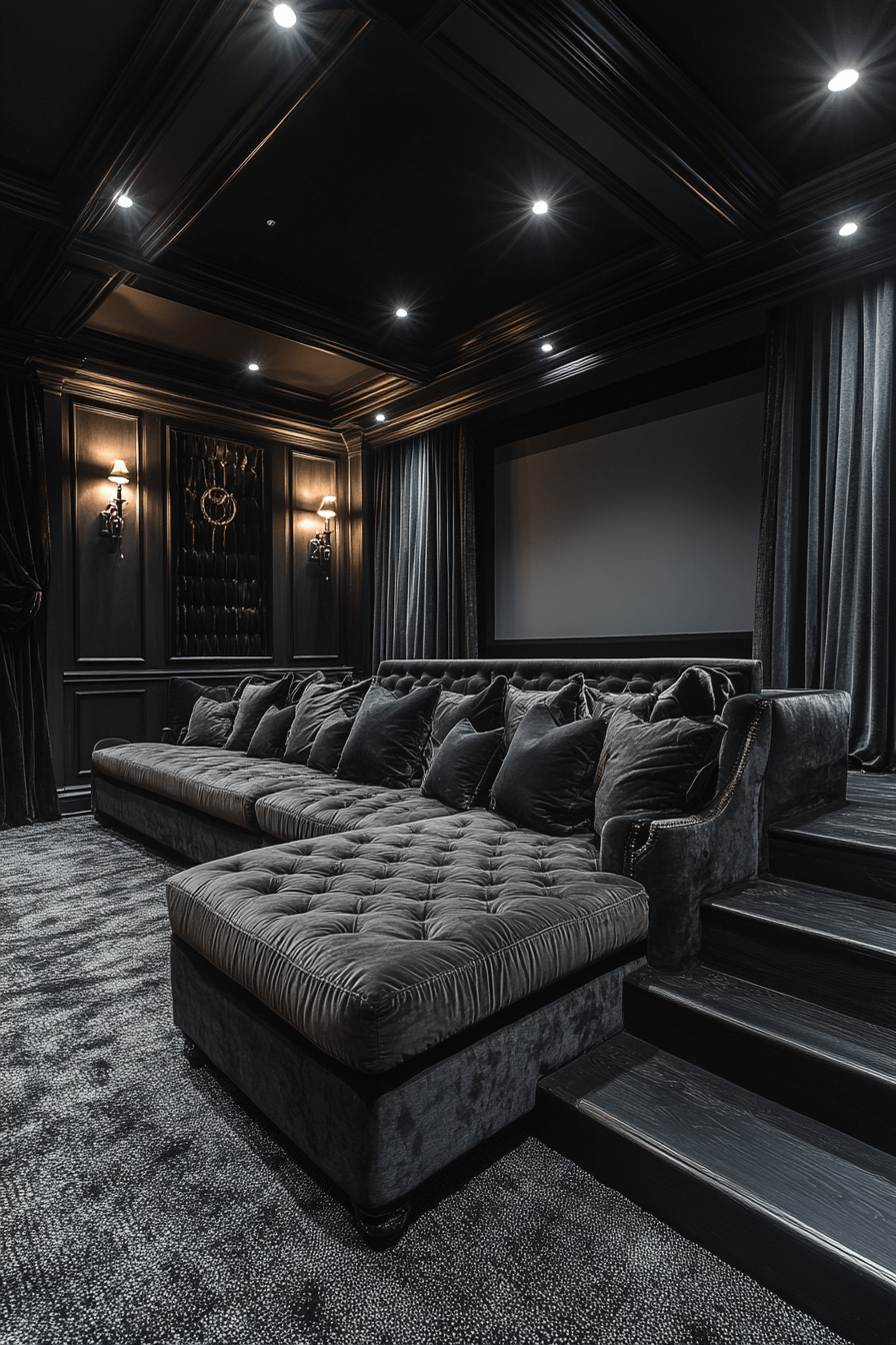 18+ Dark Aesthetic Decor Ideas That Highlight Texture and Character 8 Ultimate Blackout Home Theater
