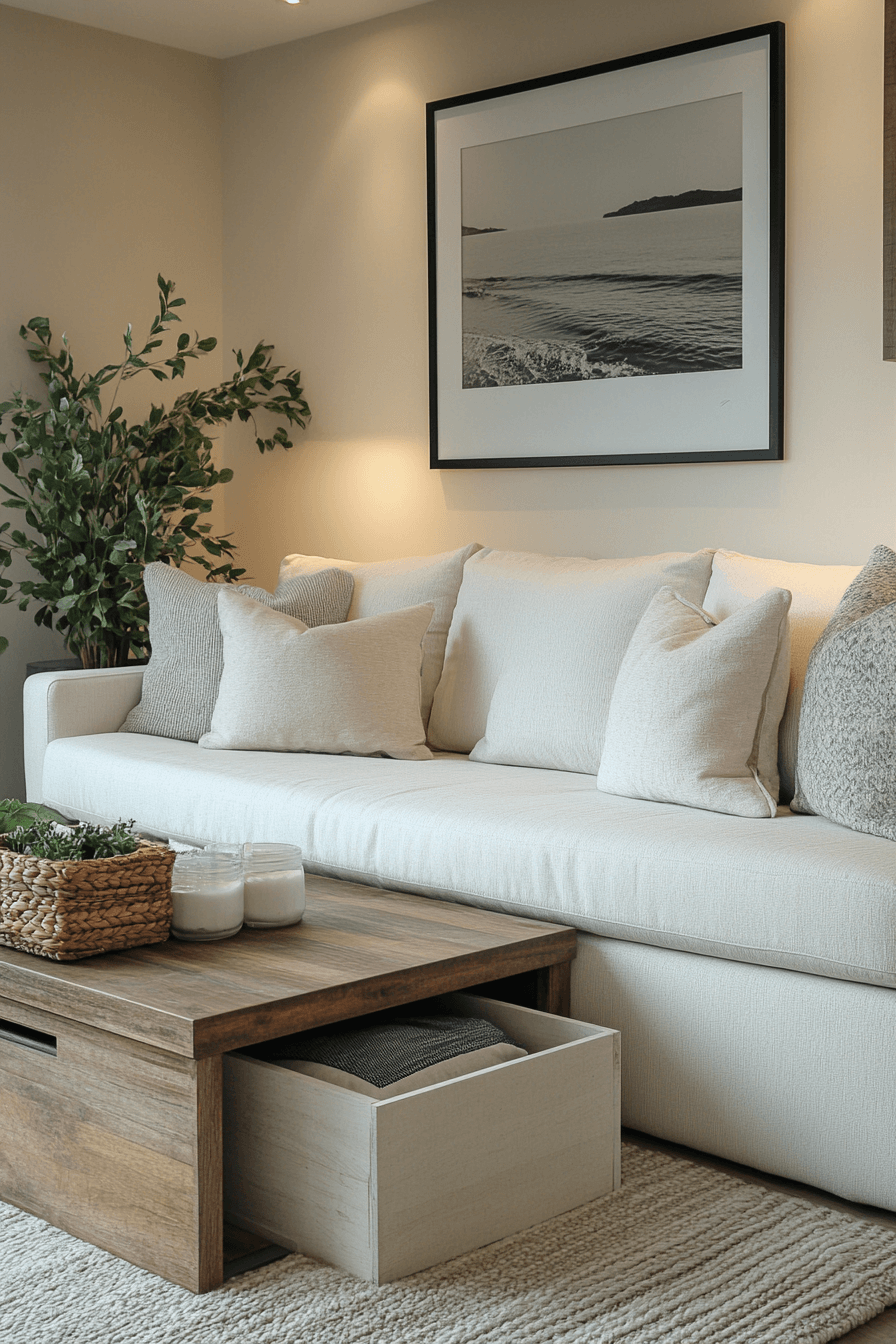 18+ Tiny Living Room Ideas for Making Every Inch Count With Style 8 Under Sofa Storage