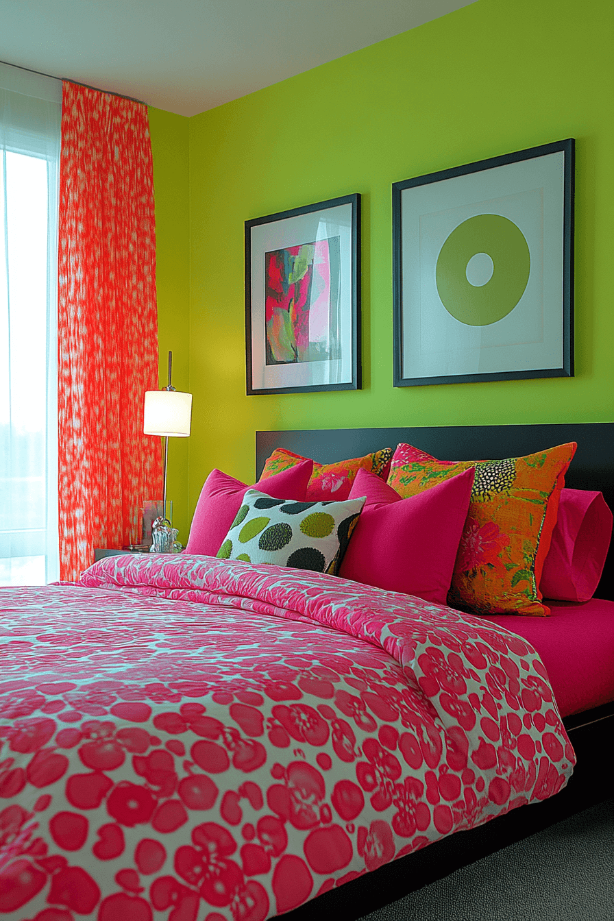 19+ Green and Pink Bedroom Ideas That Balance Bold and Soft Tones 9 Chartreuse Cheer And Cherry Joy