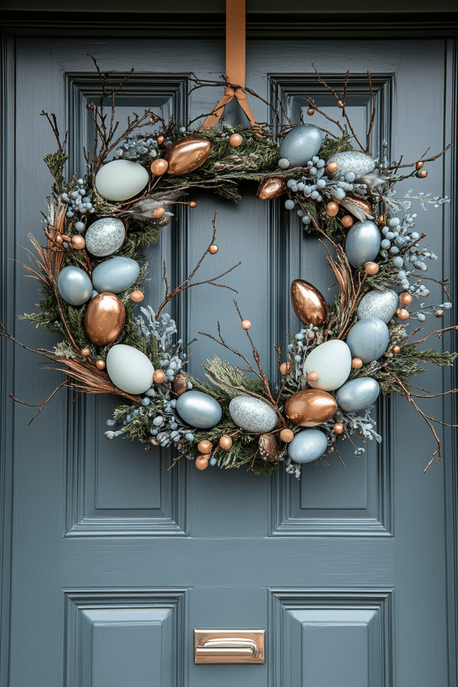 22+ Easter Wreaths for Front Door That Feel Playful and Chic 9 Feathered Nest Egg Wreath