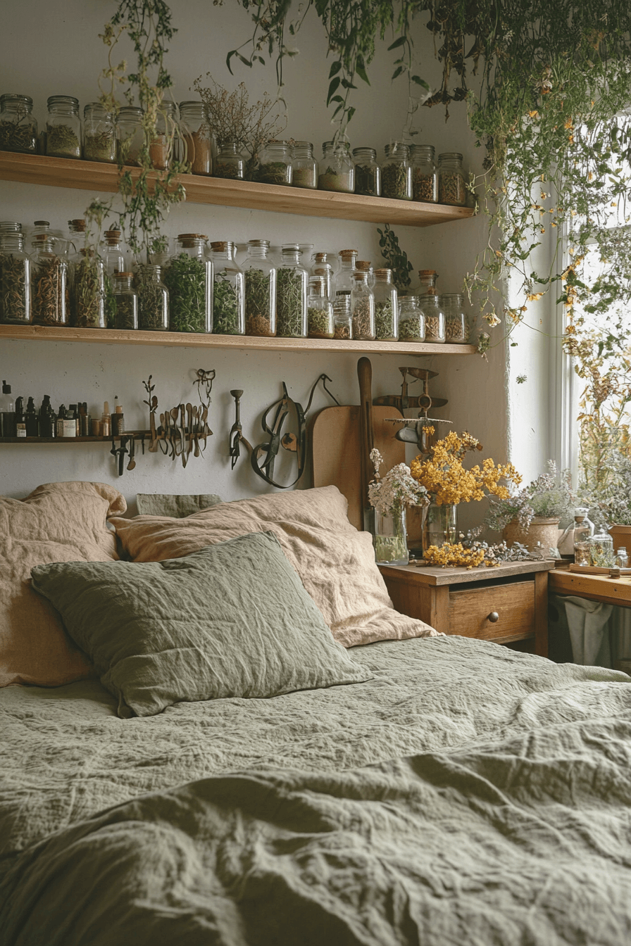 18+ Boho Witchy Bedroom Ideas for a Budget-Friendly Magical Makeover 9 Herbal Magic Den