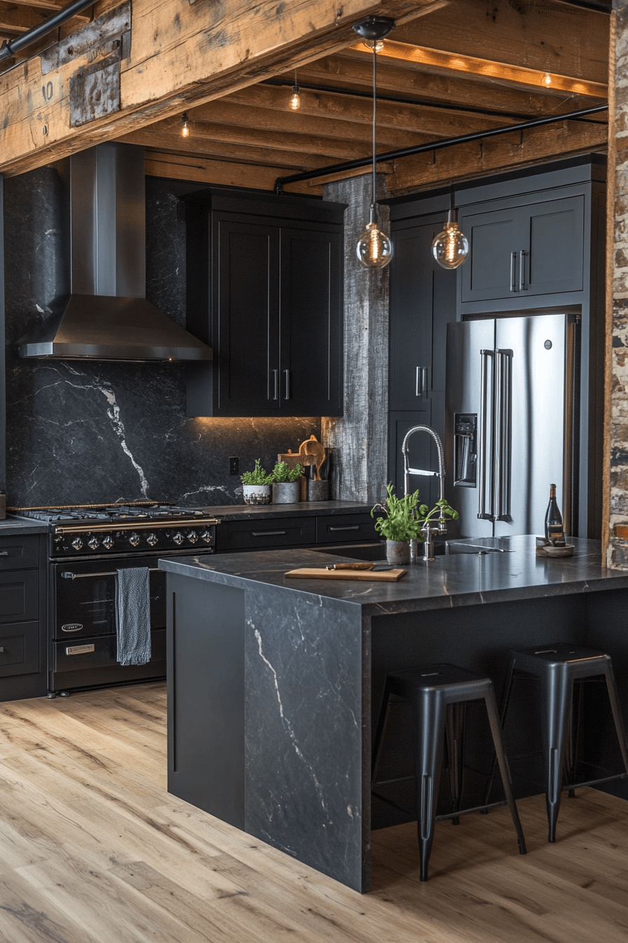 15+ Black Modern Kitchen Ideas That Prove Dark Can Be Bright and Inviting 9 Industrial Chic Appeal