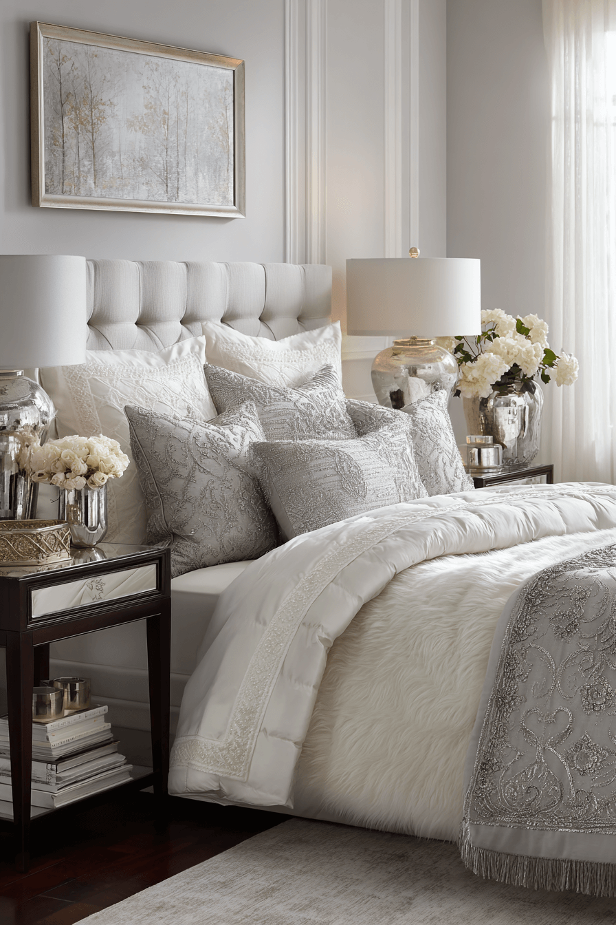 25+ Luxury Bedroom Master Ideas That Capture Modern Elegance 9 Silver Toned Elegance Suite